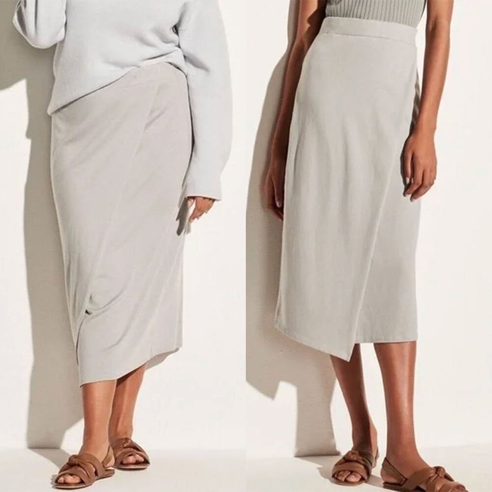 VINCE NWT Fog Cotton Tencel Overlap Minimalist Midi Skirt in Fog Size XXL